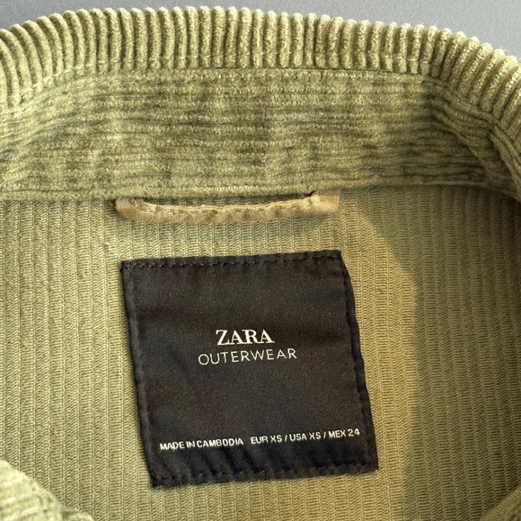 Zara Outerwear Corduroy Trucker Jacket | Size XS | Olive‎ Green Fringe Hem - Picture 5 of 9